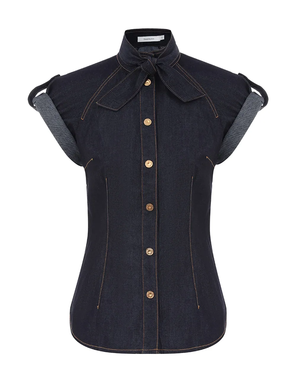 Camisa de Denim con Cuello de Corbata