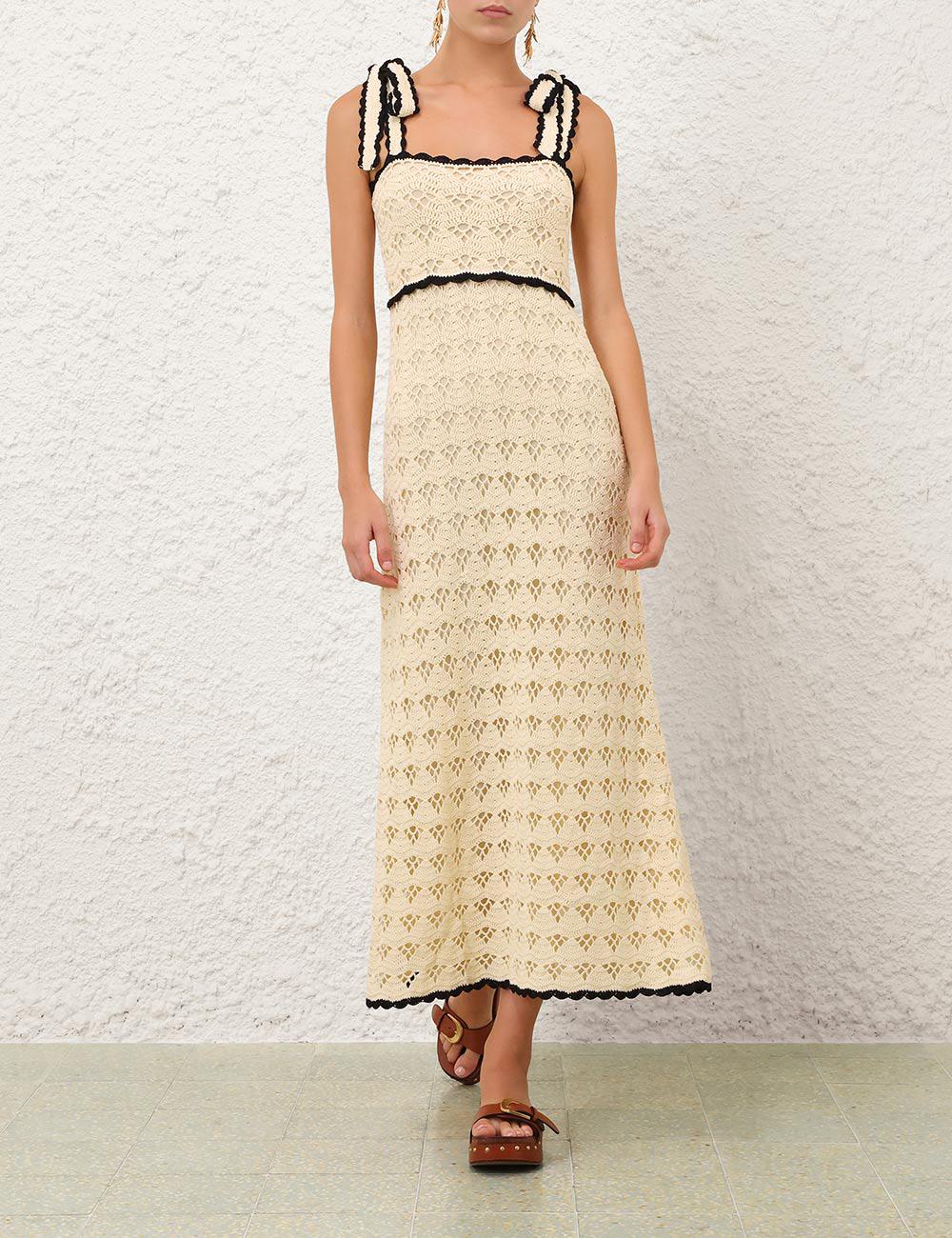 Vestido Midi de Croché con Cinturón Aster