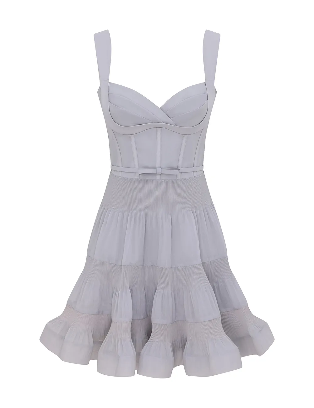 Vestido Mini Plisado y Volante
