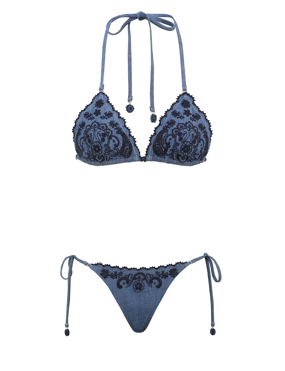 Bikini con bordado de denim Aster