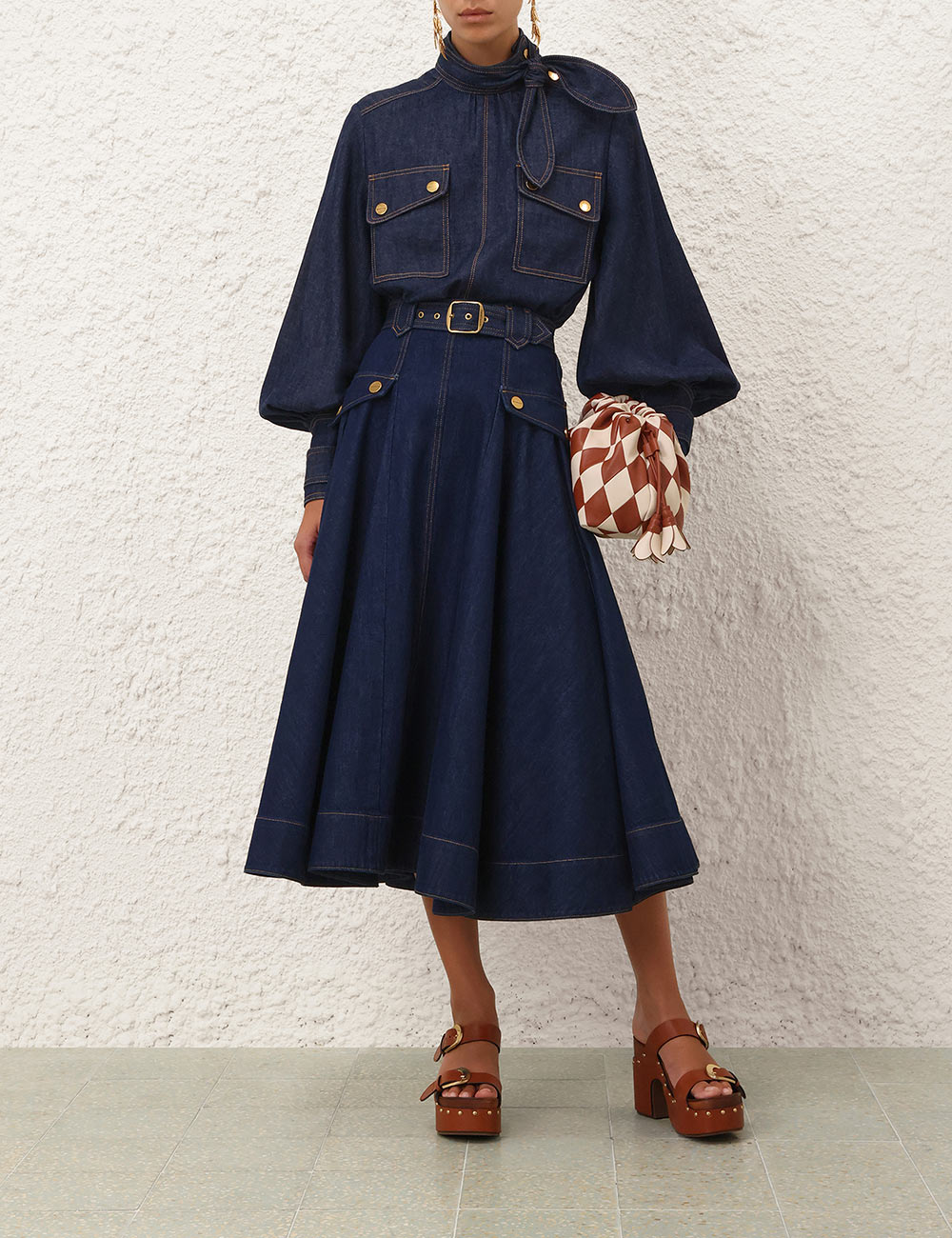 Falda Midi de Denim con Bolsillos