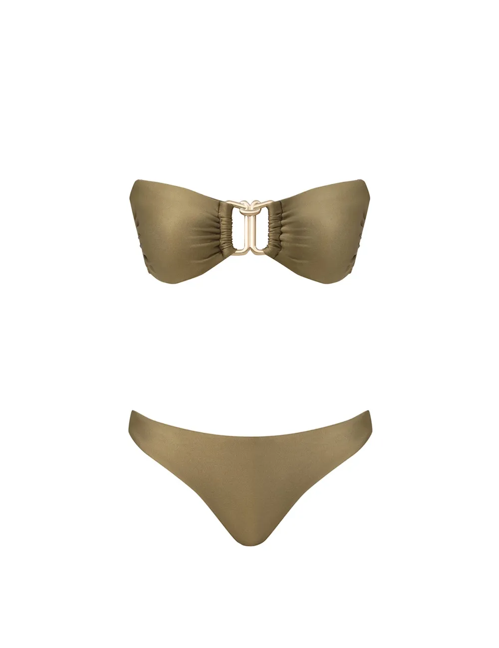 Bikini bandeau con detalle de borde en oliva