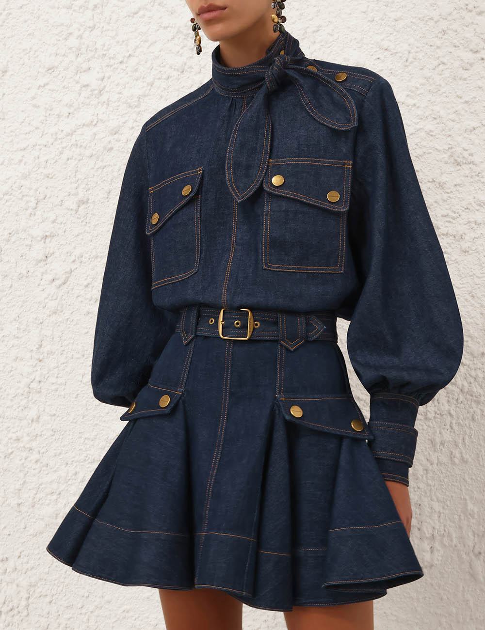 Blusa de Denim con Bolsillos