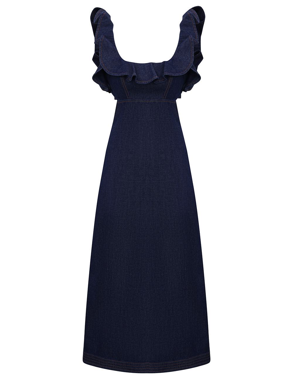 Vestido Midi con Volantes de Denim Aster