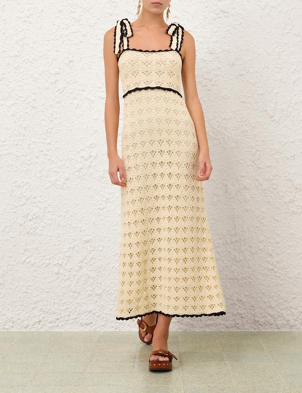 Vestido Midi de Croché con Cinturón Aster