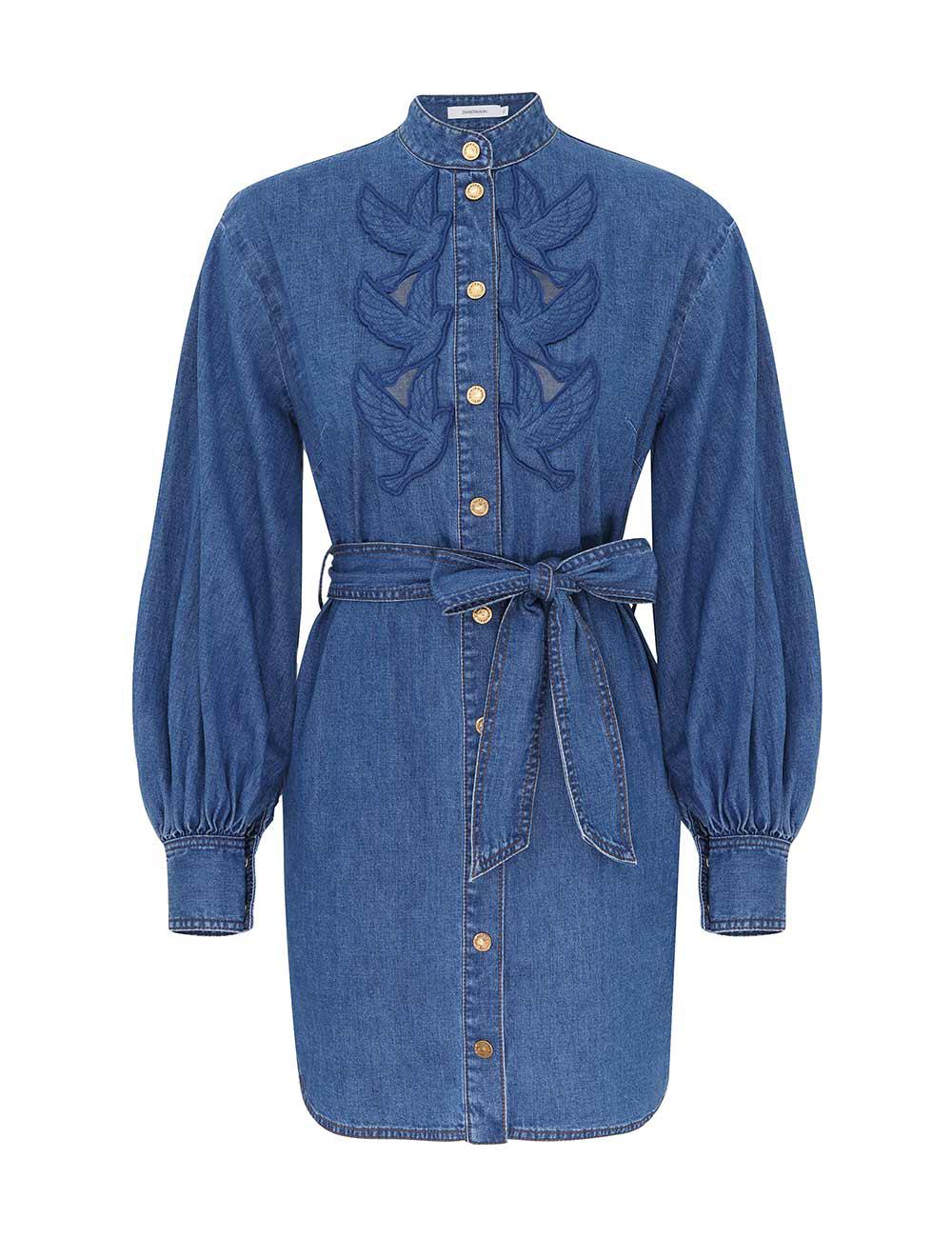 Vestido Mini con Aplicaciones de Denim