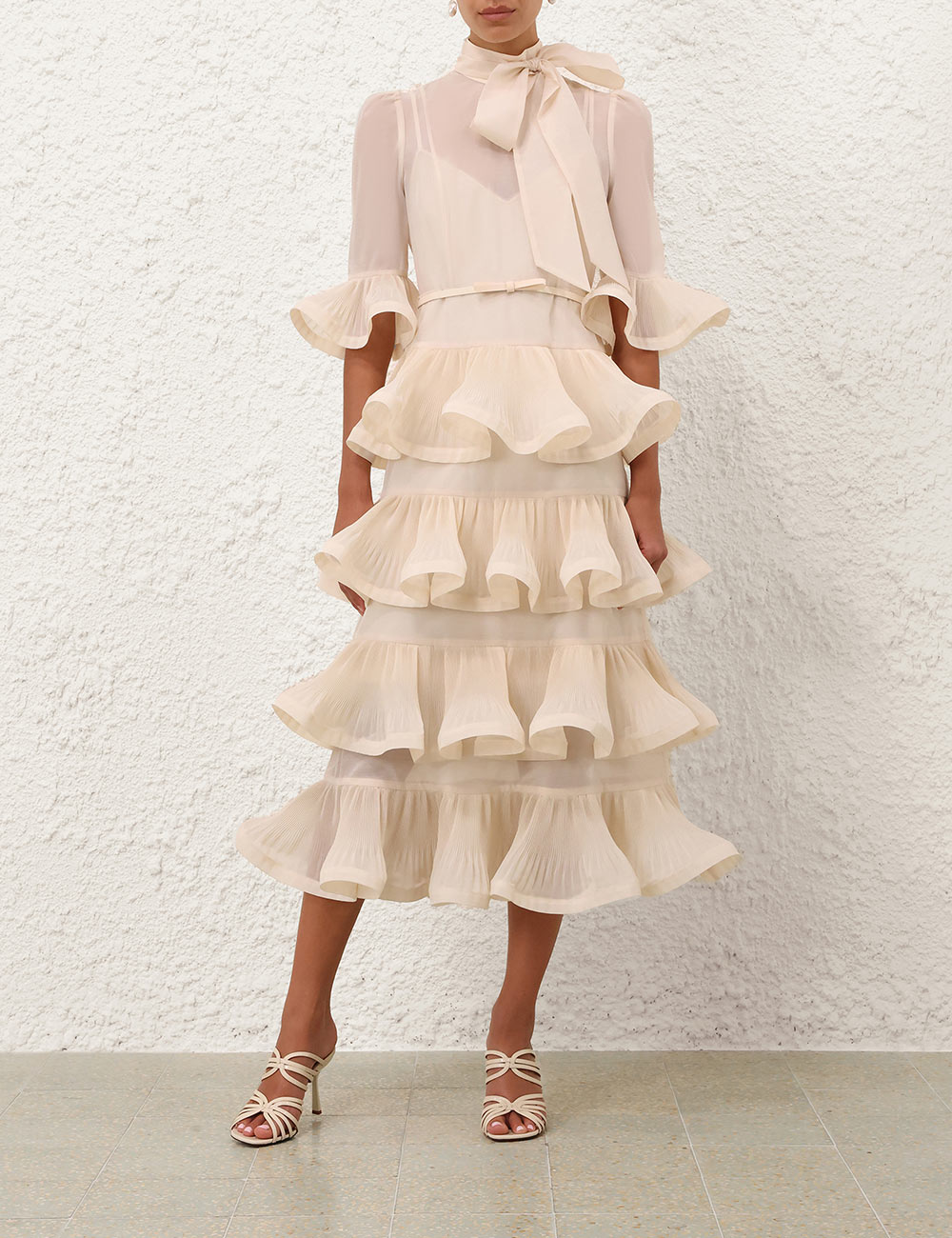 Vestido Midi con Mangas Plisadas