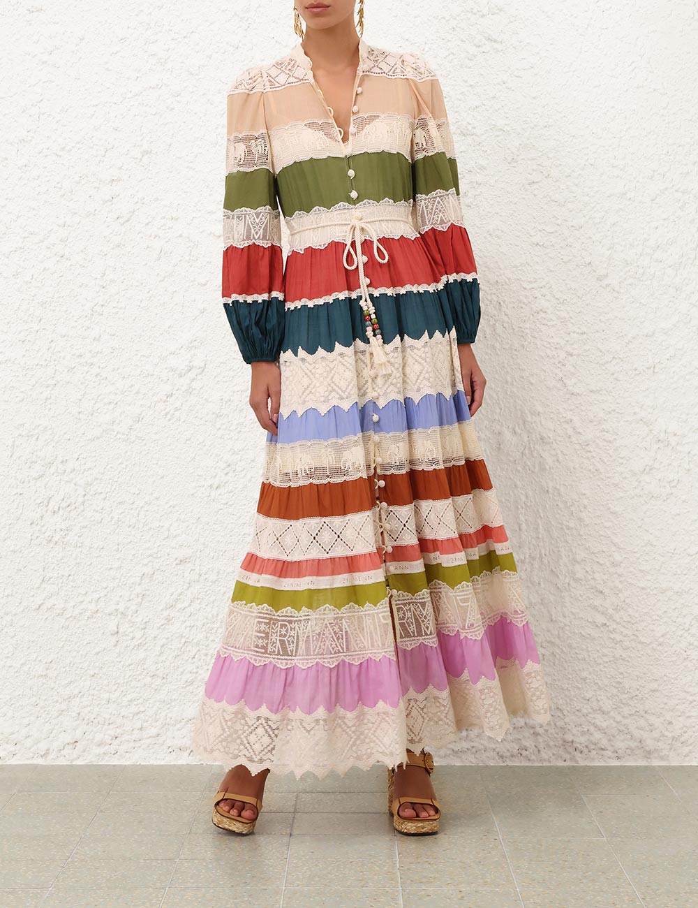Vestido maxi de encaje con rayas Indra