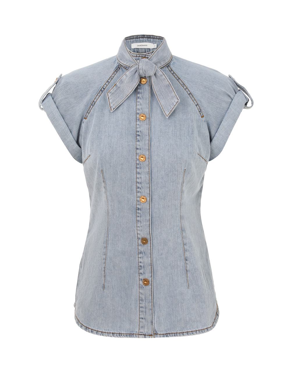 Camisa de Denim con Cuello de Corbata