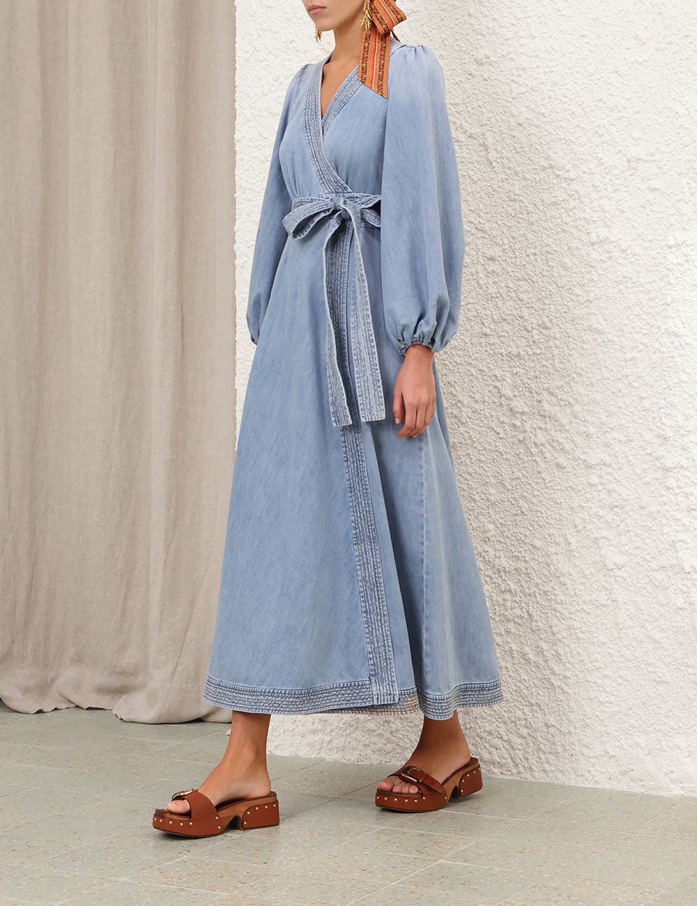 Vestido Midi Envuelto de Denim Indra