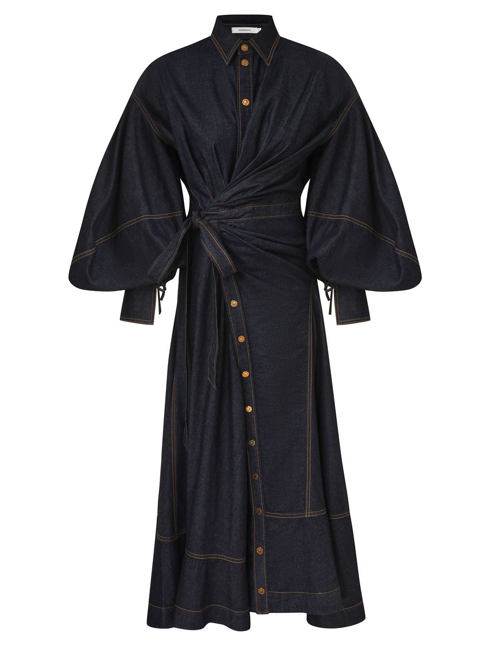 Vestido maxi envolvente de mezclilla