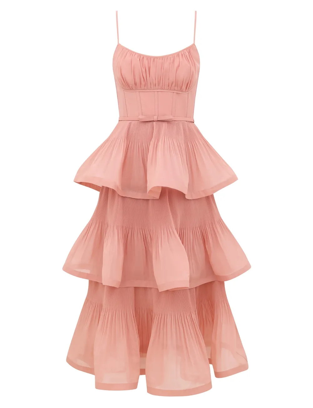 Vestido Midi Plisado con Capas