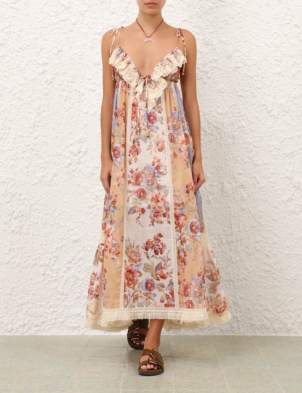 Vestido con Encaje de Corte en Tela Estampada Awaken