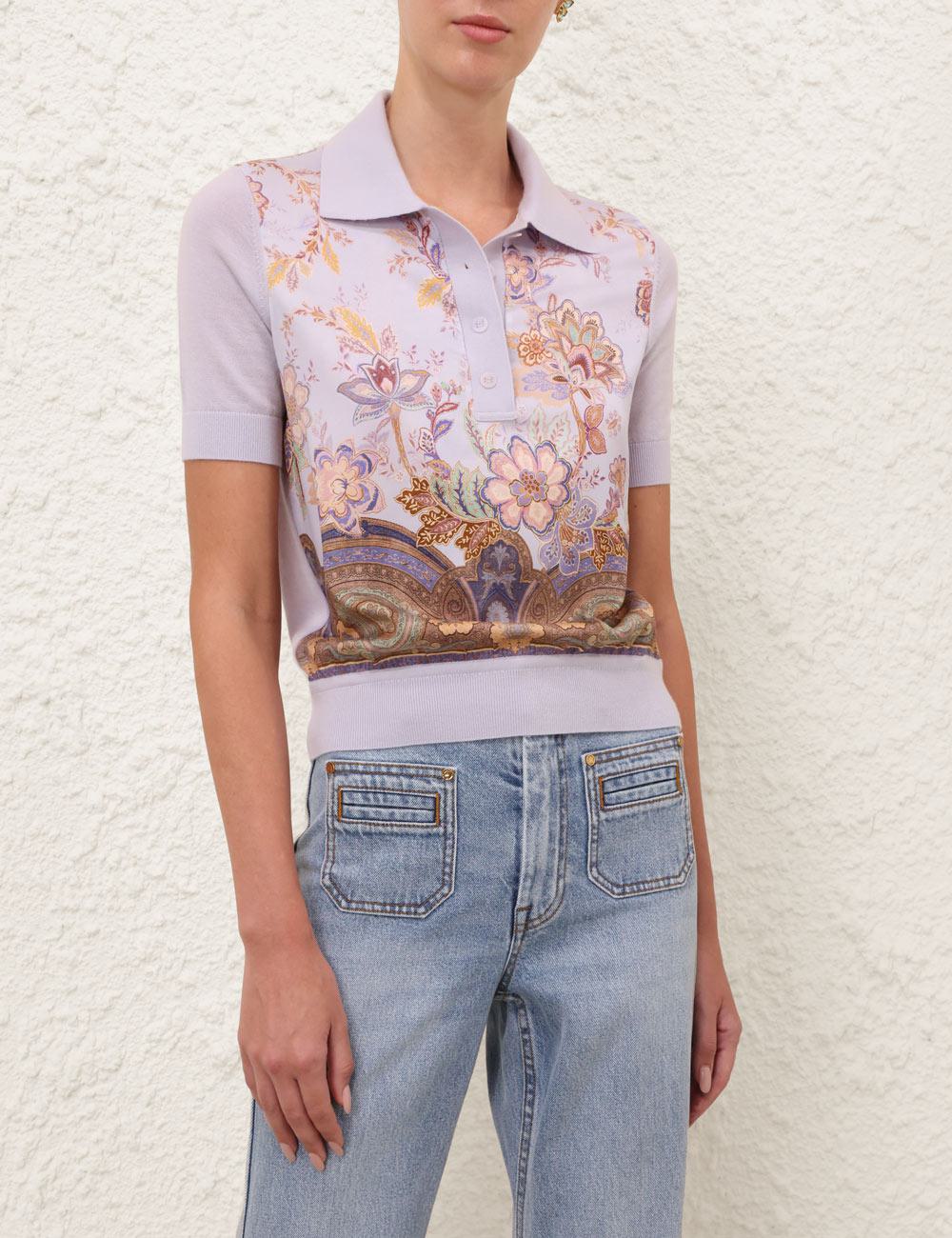 Polo de seda estampado Luna