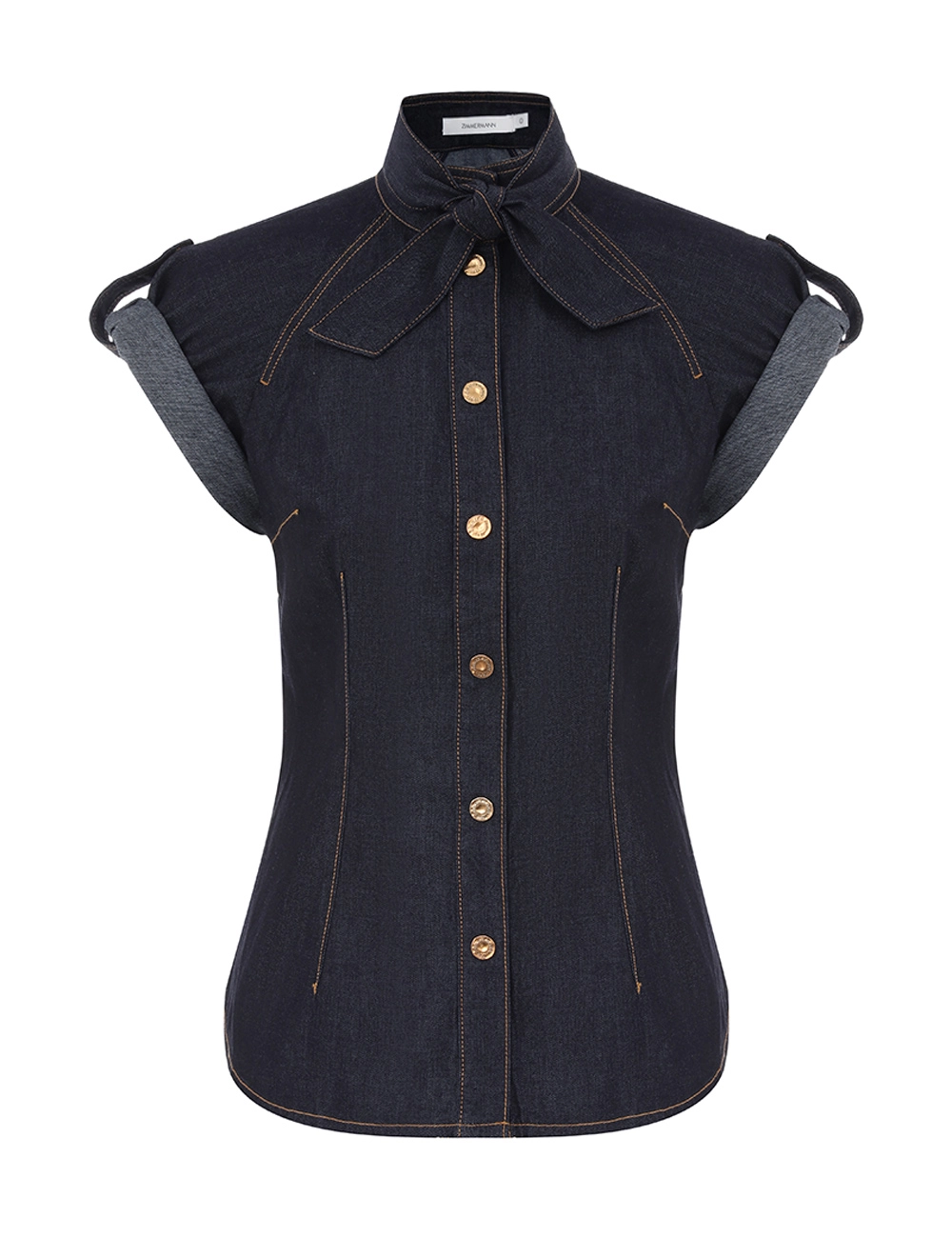 Camisa de Denim con Cuello de Corbata