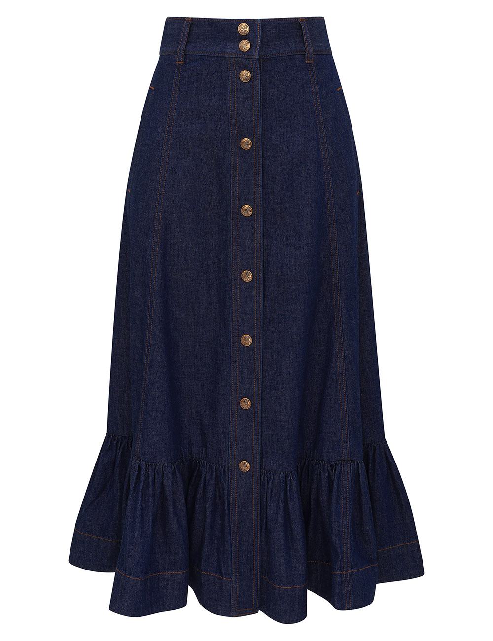 Falda Midi con Volantes de Denim Aster