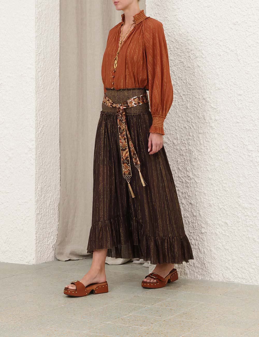 Falda midi con volantes Aster