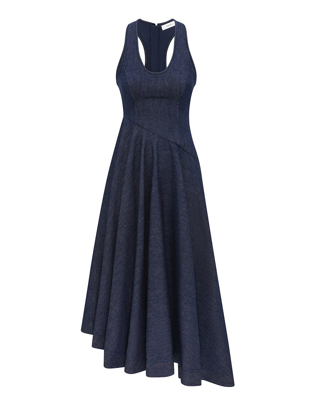 Vestido Midi Escote Redondo de Denim