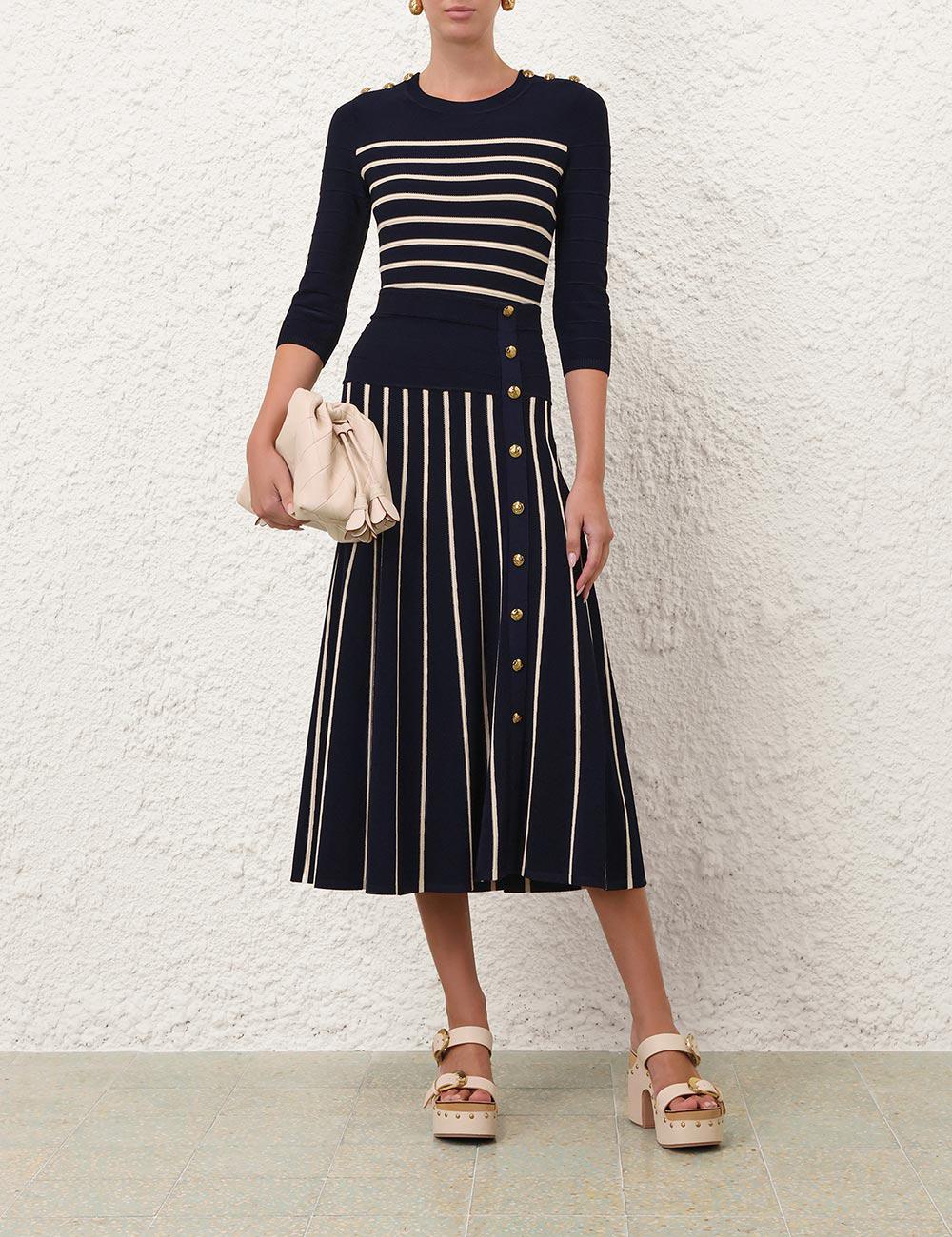 Falda Midi Rayada Luna
