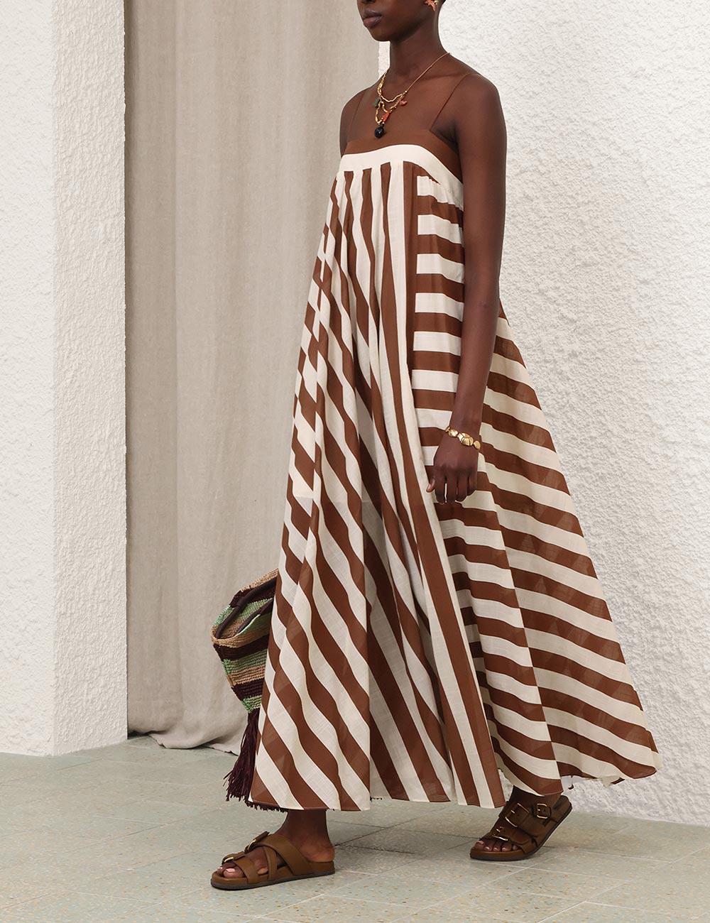Vestido maxi con rayas de luz diurna