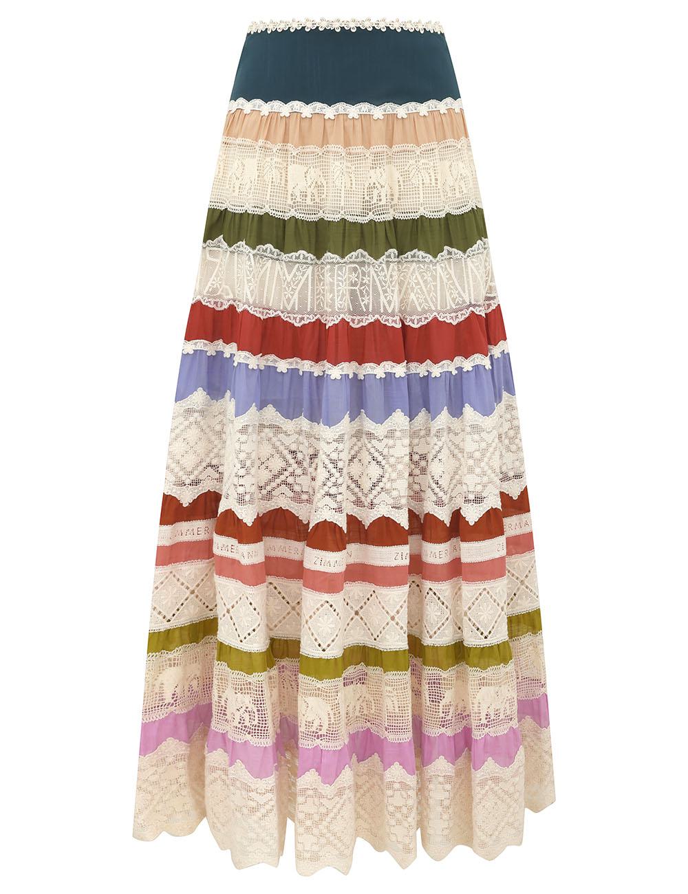 Falda Midi de Encaje con Rayas Indra