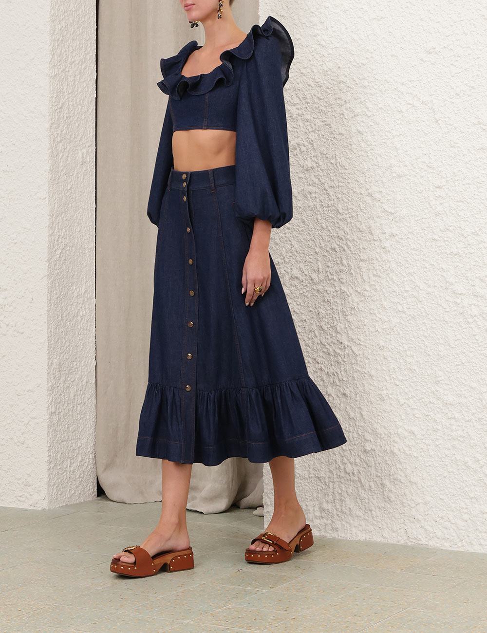 Falda Midi con Volantes de Denim Aster
