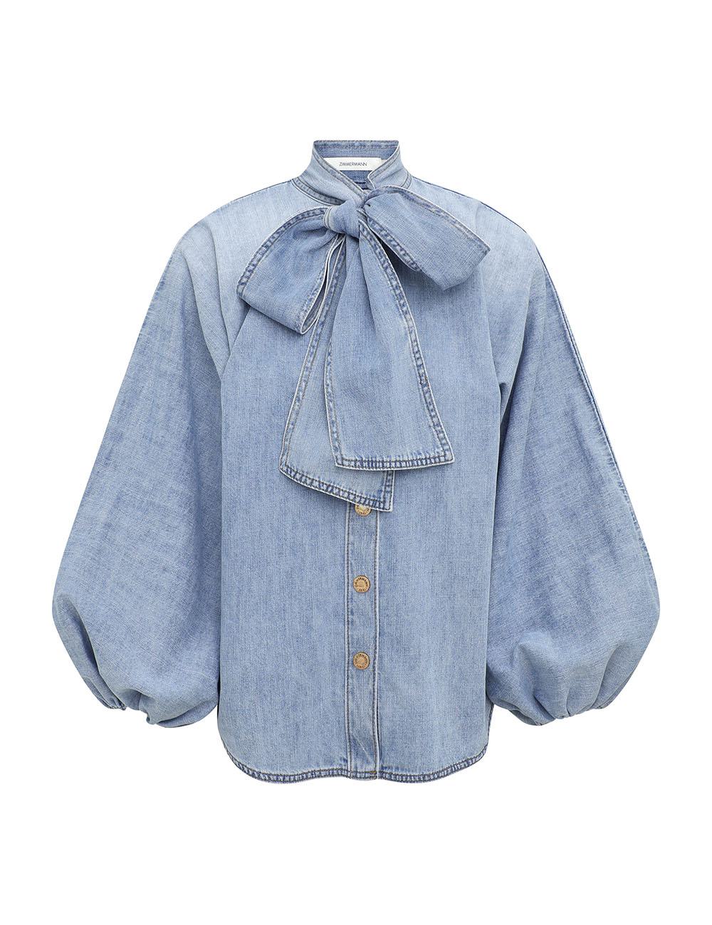 Blusa de Denim con Cuello de Lazada Indra