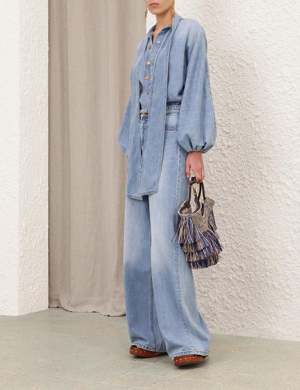 Blusa de Denim con Cuello de Lazada Indra