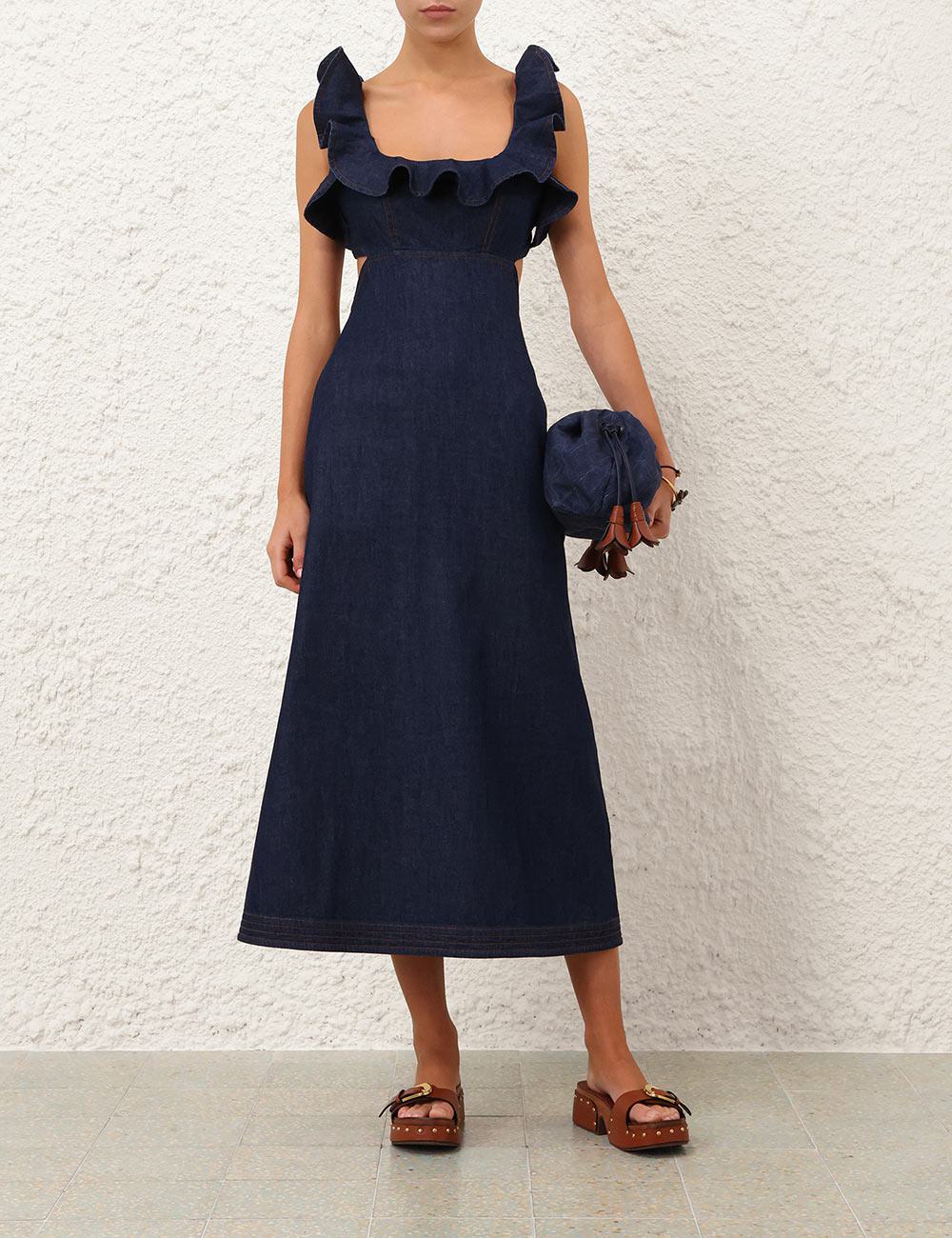 Vestido Midi con Volantes de Denim Aster