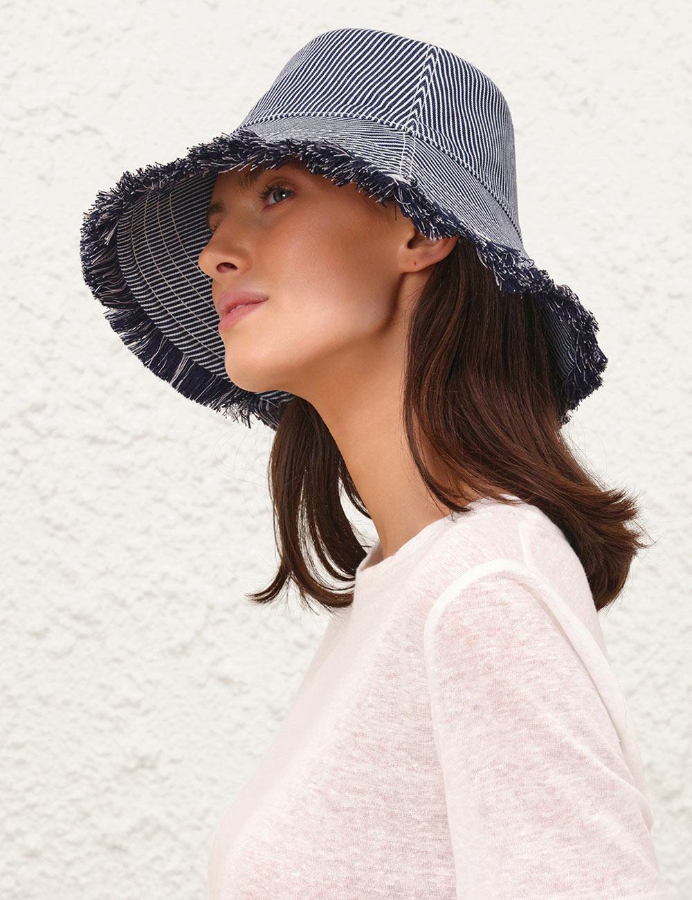 Sombrero de paja de denim con rayas