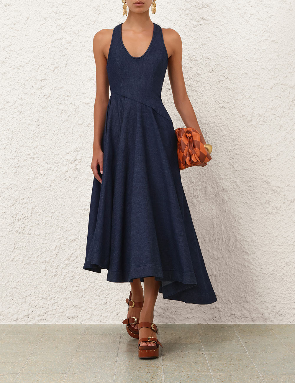 Vestido Midi de Denim con Escote en Pico