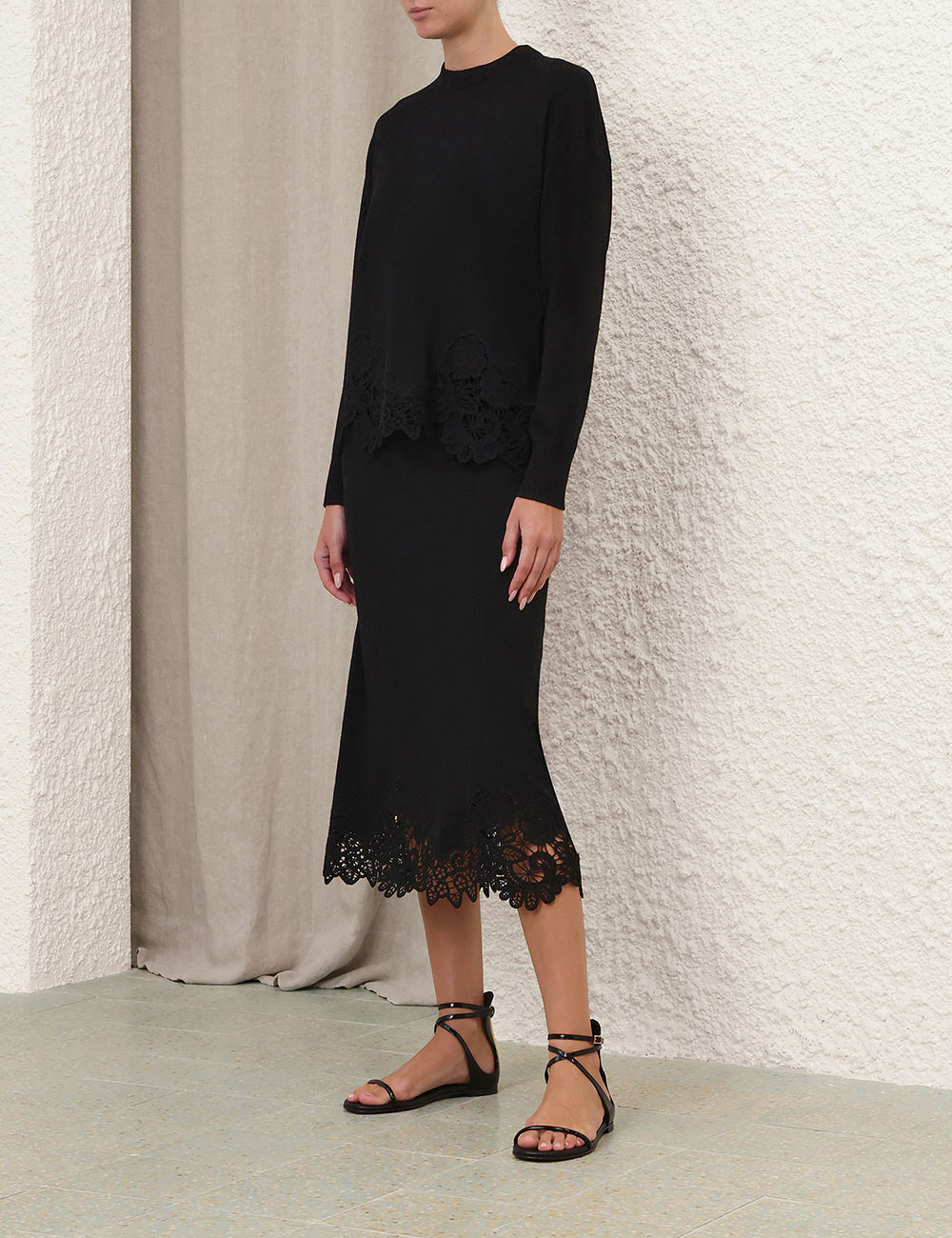 Falda Midi de Encaje Merino Luna