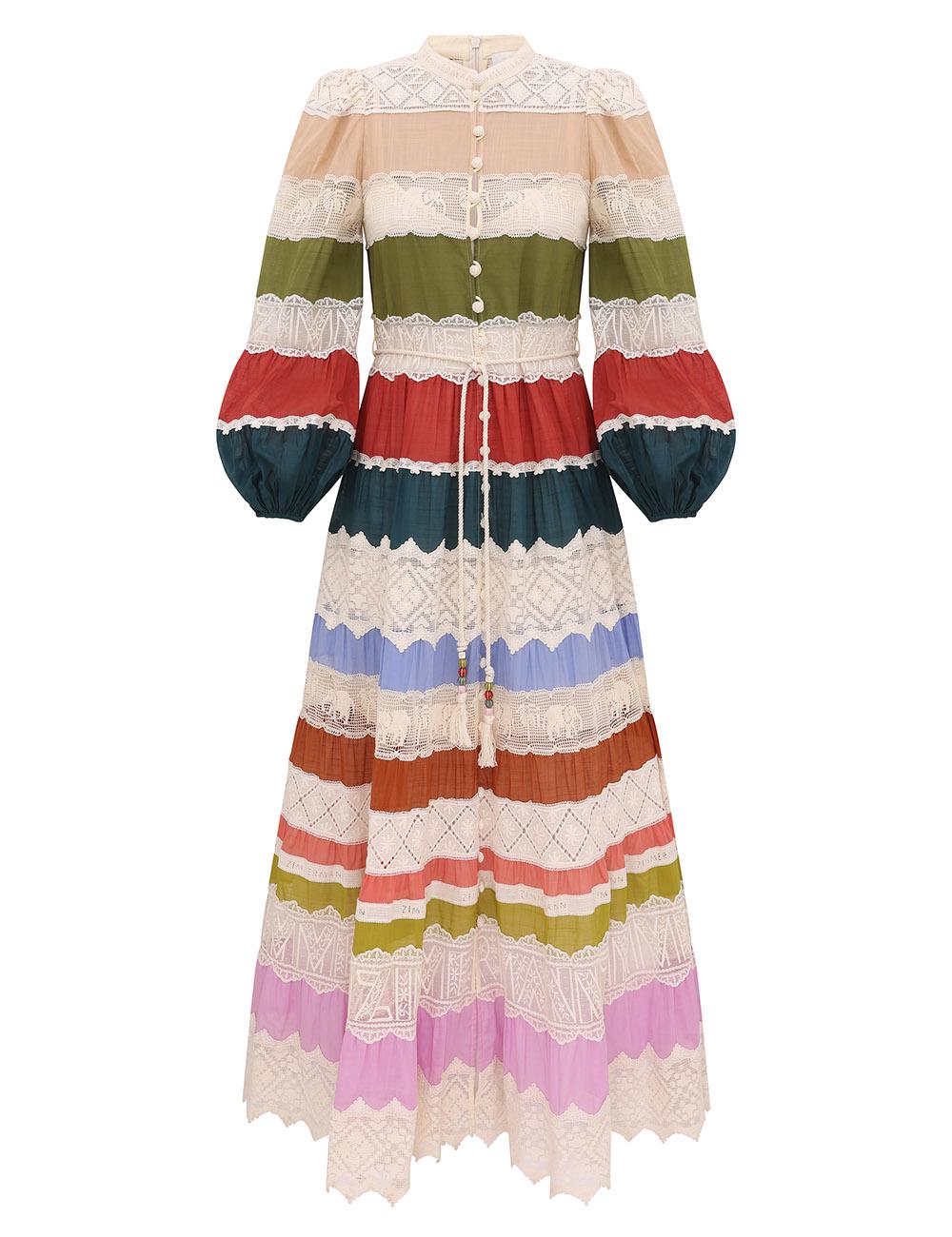 Vestido Maxi de Encaje con Rayas Indra