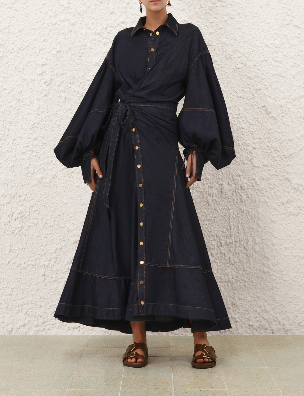 Vestido maxi envolvente de mezclilla