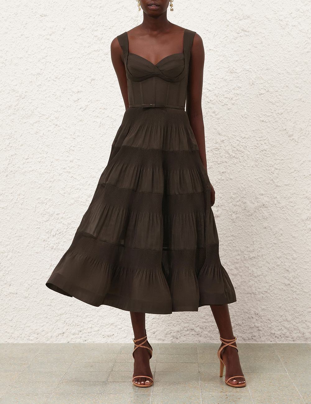 Vestido Midi Plisado y Drapeado