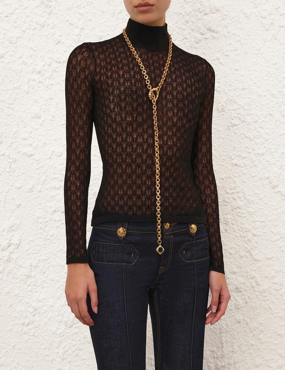Sweater de punto con cuello vuelto y encaje