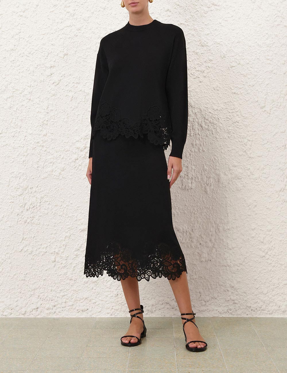 Falda Midi de Encaje Merino Luna