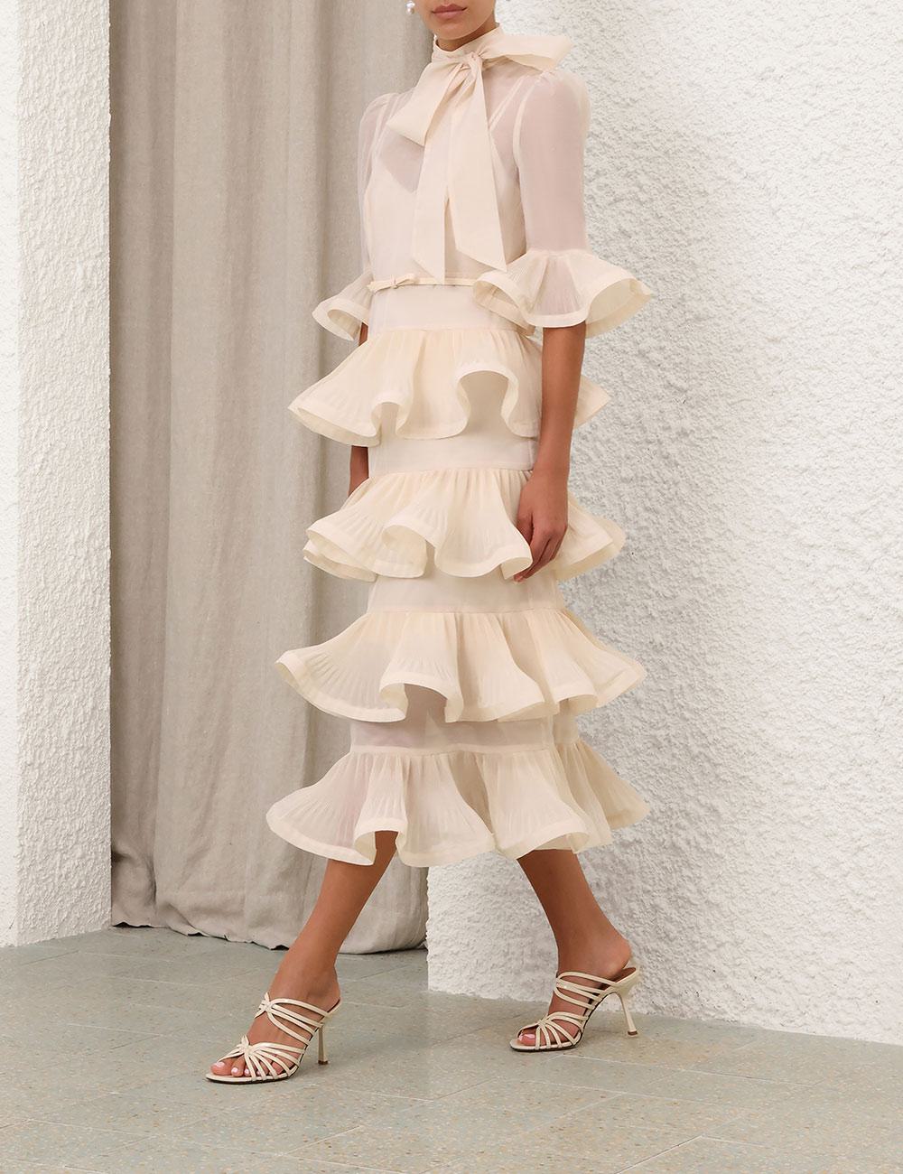 Vestido Midi Plisado de Manga