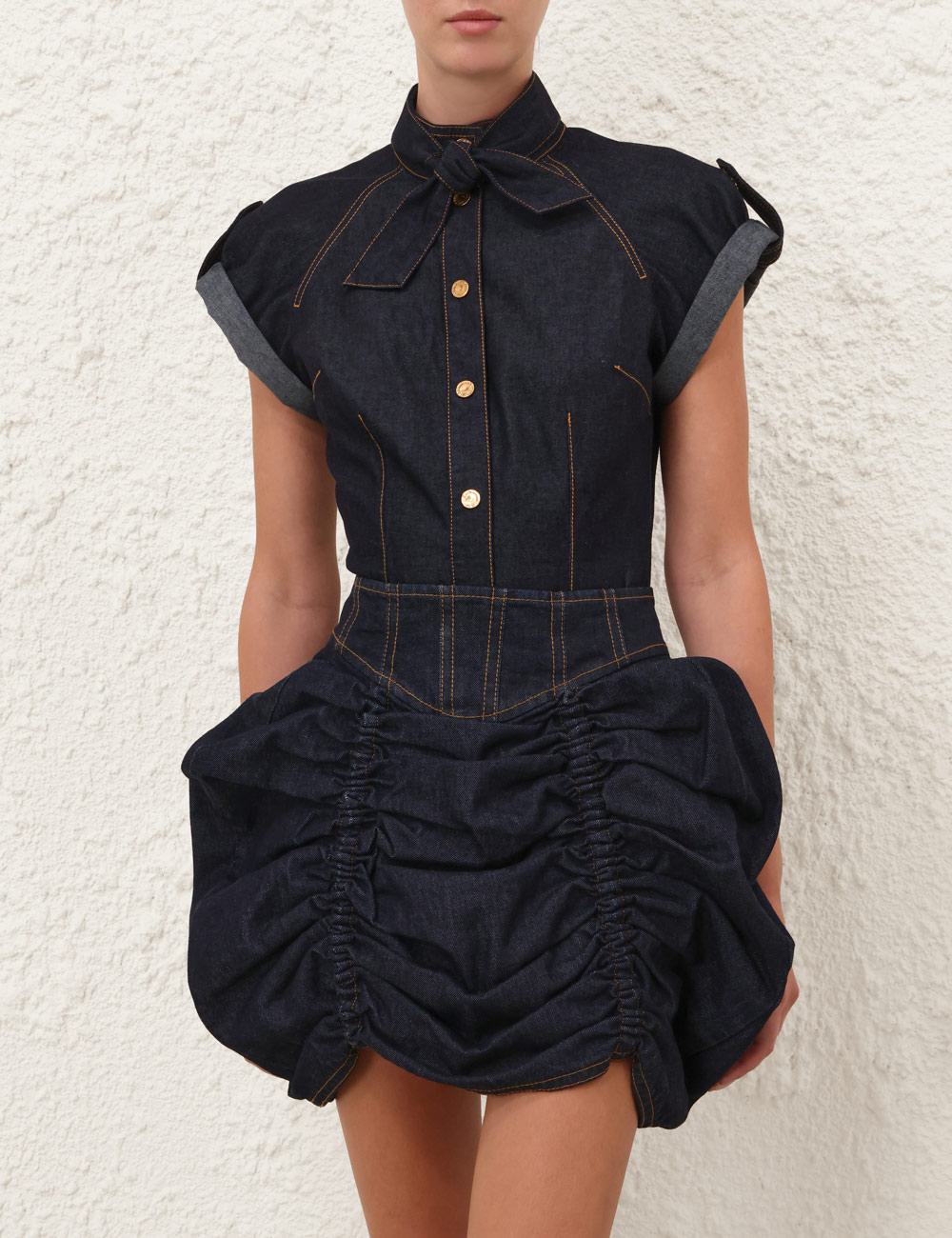 Camisa de Denim con Cuello de Corbata