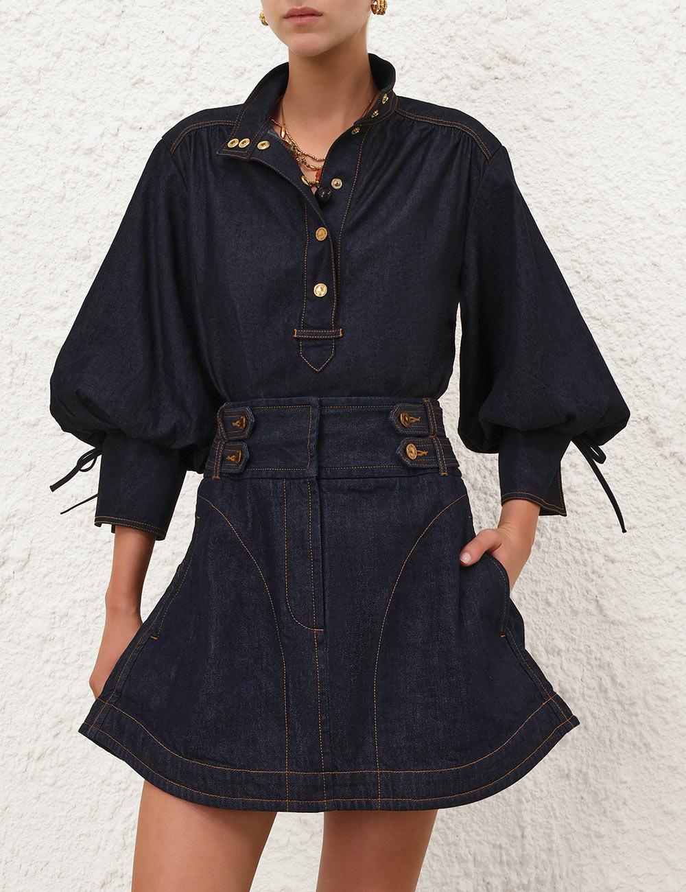 Camisa de Denim con Volantes