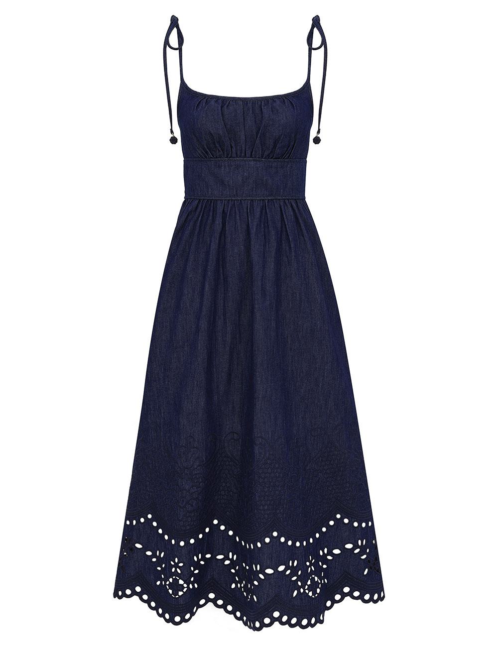 Vestido Midi de Denim Mahon Broderie