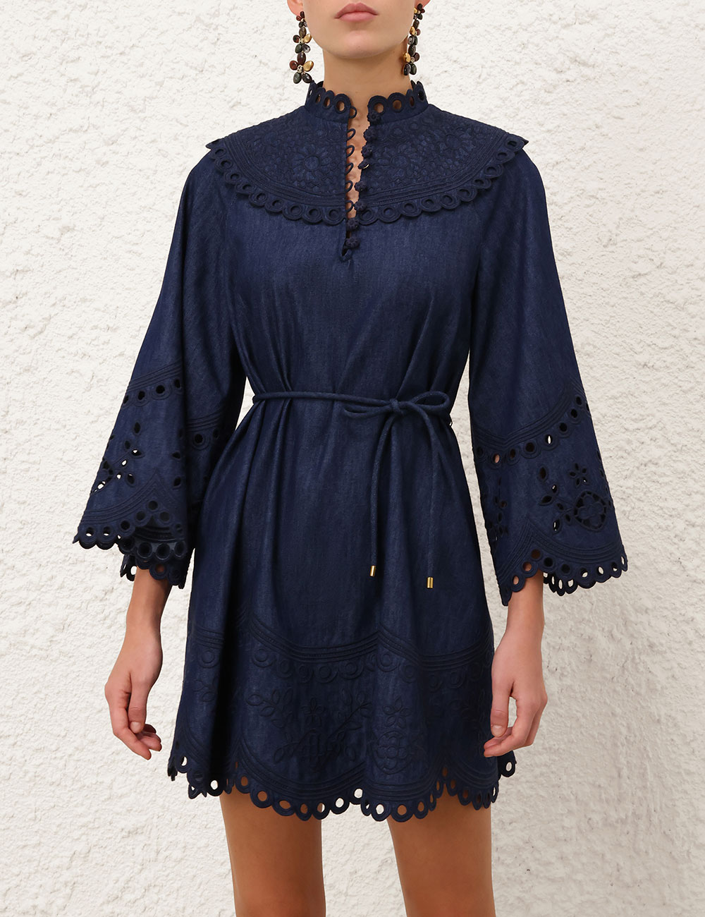 Mini Vestido de Denim Broderie Mahon