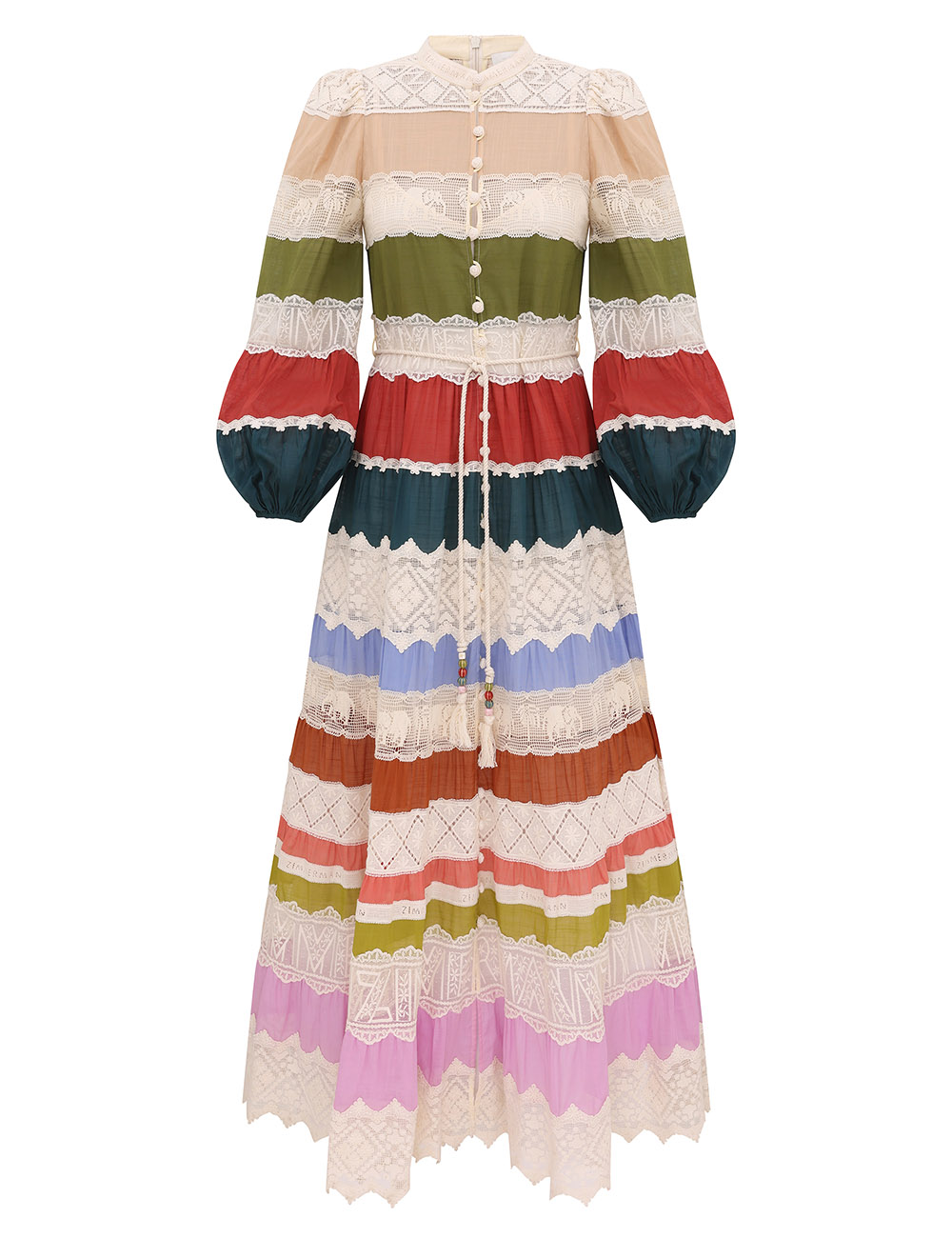 Vestido maxi de encaje con rayas Indra