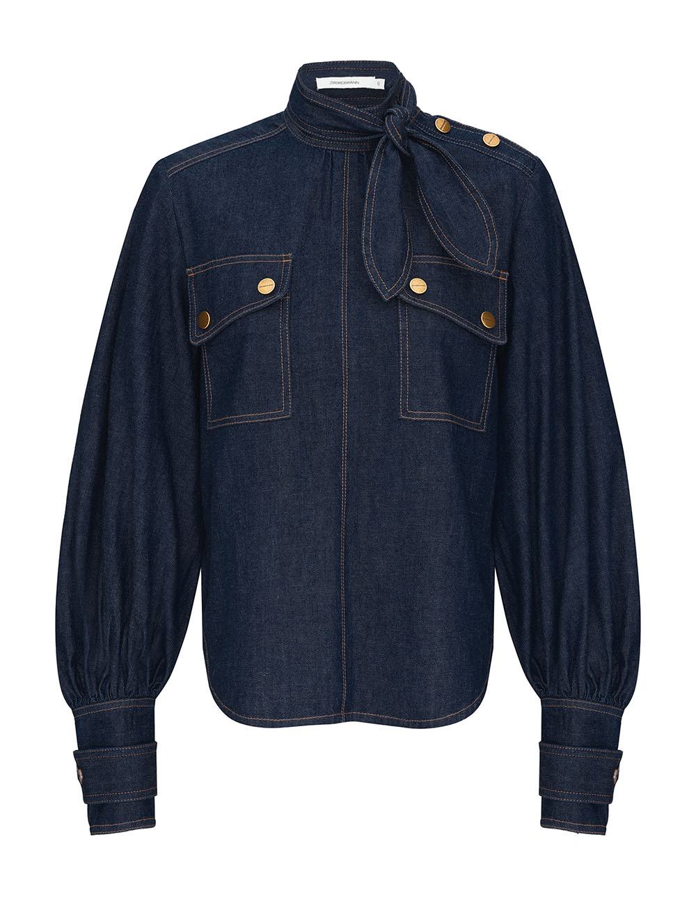 Blusa de Denim con Bolsillos