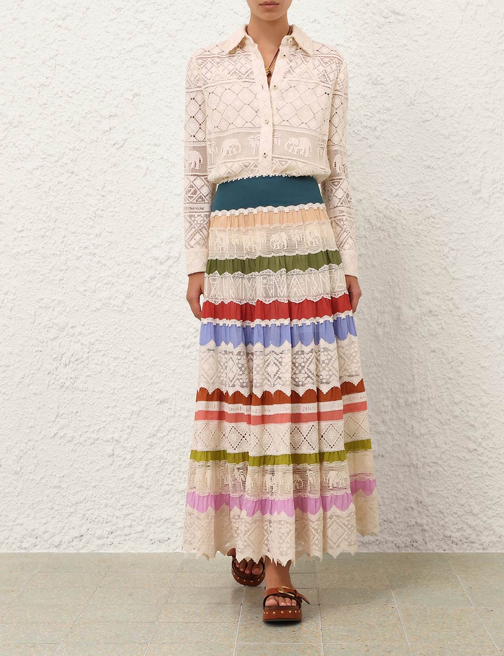 Falda Midi de Encaje con Rayas Indra