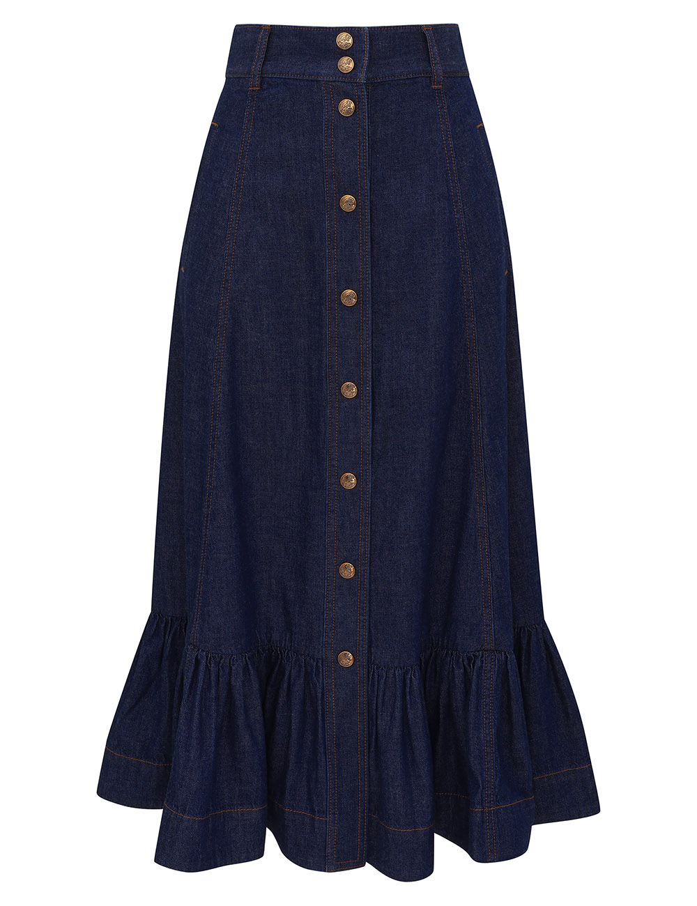 Falda Midi con Volantes de Denim Aster