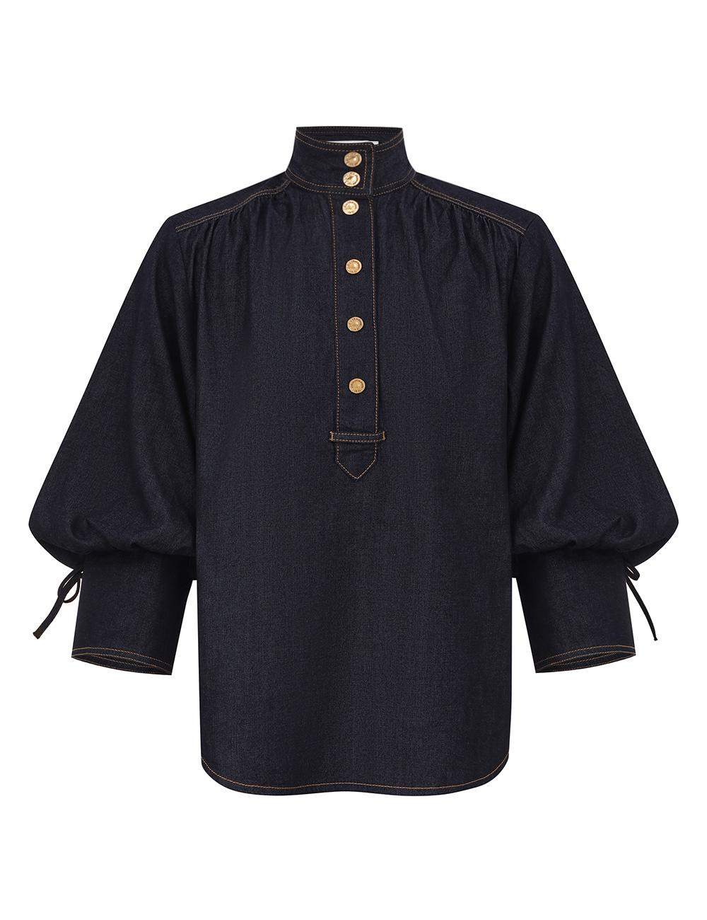Camisa de Denim con Volantes