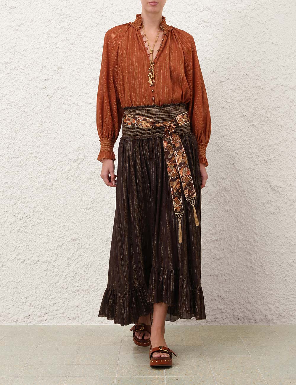 Falda midi con volantes Aster